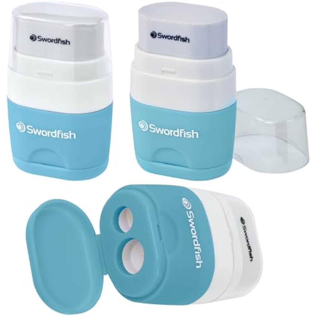 Swordfish ‘Twin Combo’ Pastel Double-Hole Pencil Sharpener and Eraser [Pack of 20] Assorted Colours [40380]
