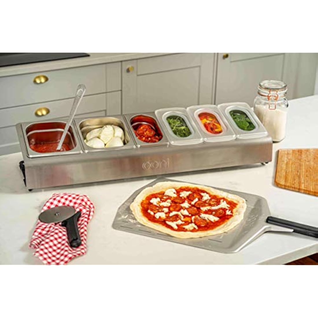 Ooni Pizza Topping Station – 2 x 1.6L and 4 x 0.8L Containers with Custom Fit Lids, Pizza Oven Accessories, Outdoor Kitchen Accessories, Stainless Steel