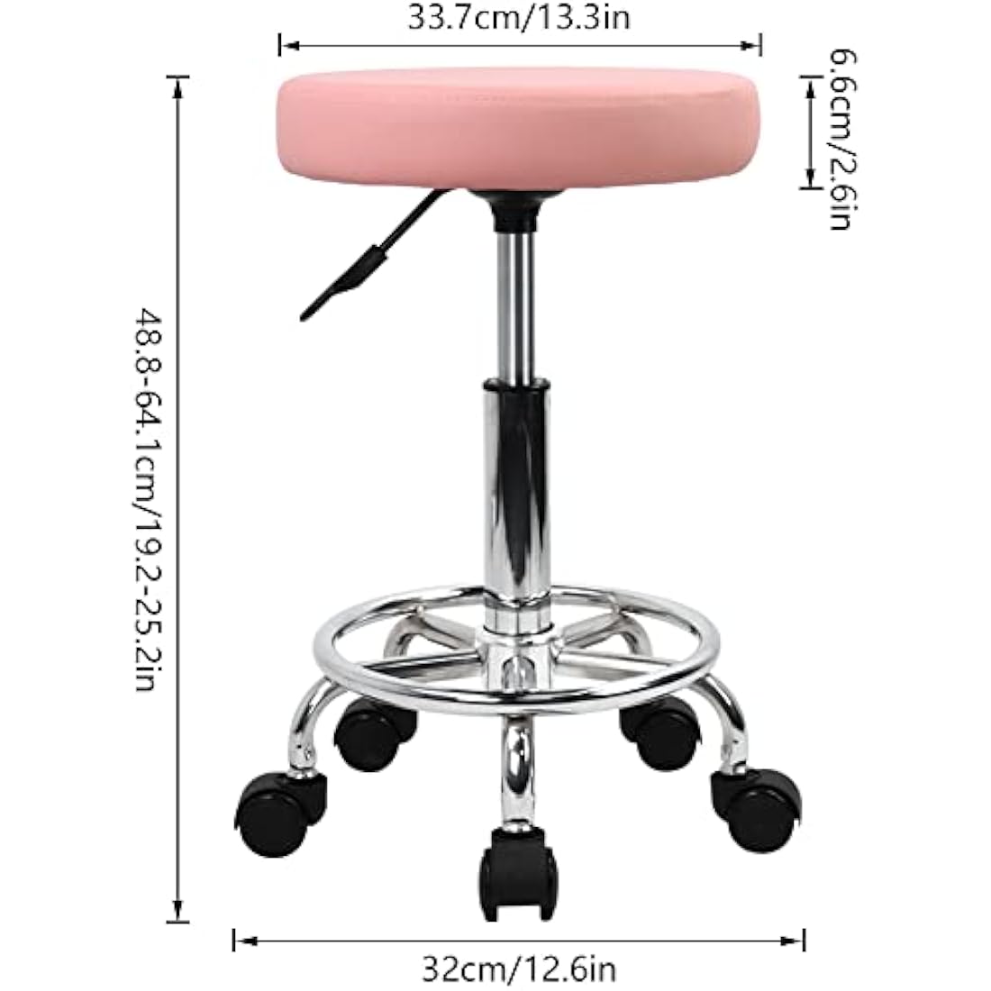 KKTONER PU Leather Round Rolling Stool with Foot Rest Swivel Height Adjustment Spa Drafting Salon Tattoo Work Office Massage Stools Task Chair Small (Pink)