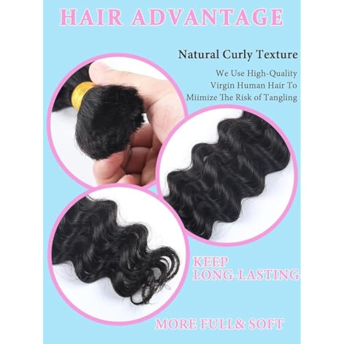 Sexycat Deep Curly Human Braiding Hair for Boho Braids 2 Bundles 16 Inch 100g，#1B Natural Black Water Wave Bulk Human Hair for Micro Braiding Wet and Wavy Bundles Hair Extensions