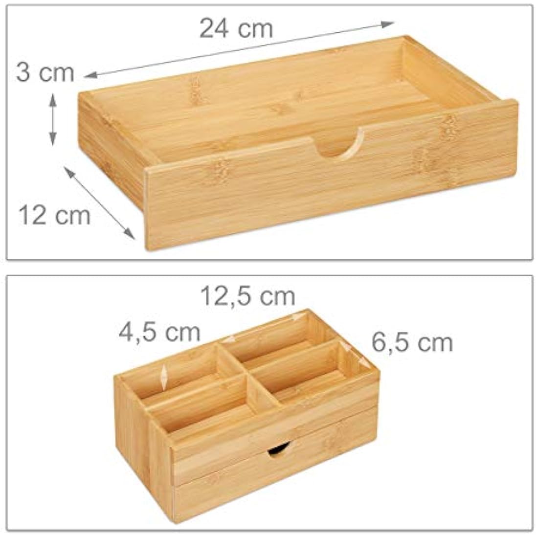 Relaxdays Bamboo Cosmetics Organiser, Multifunctional, 4 Compartments & Drawer, Desk Storage, Natural