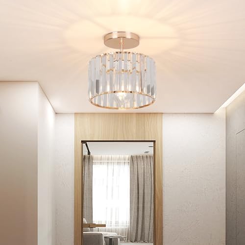 ZYDTRIP Crystal Ceiling Light Fixture Semi Flush Mount Ceiling Lamp Modern Gold Crystal Chandelier for Living Room Hallway Dining Room Kitchen