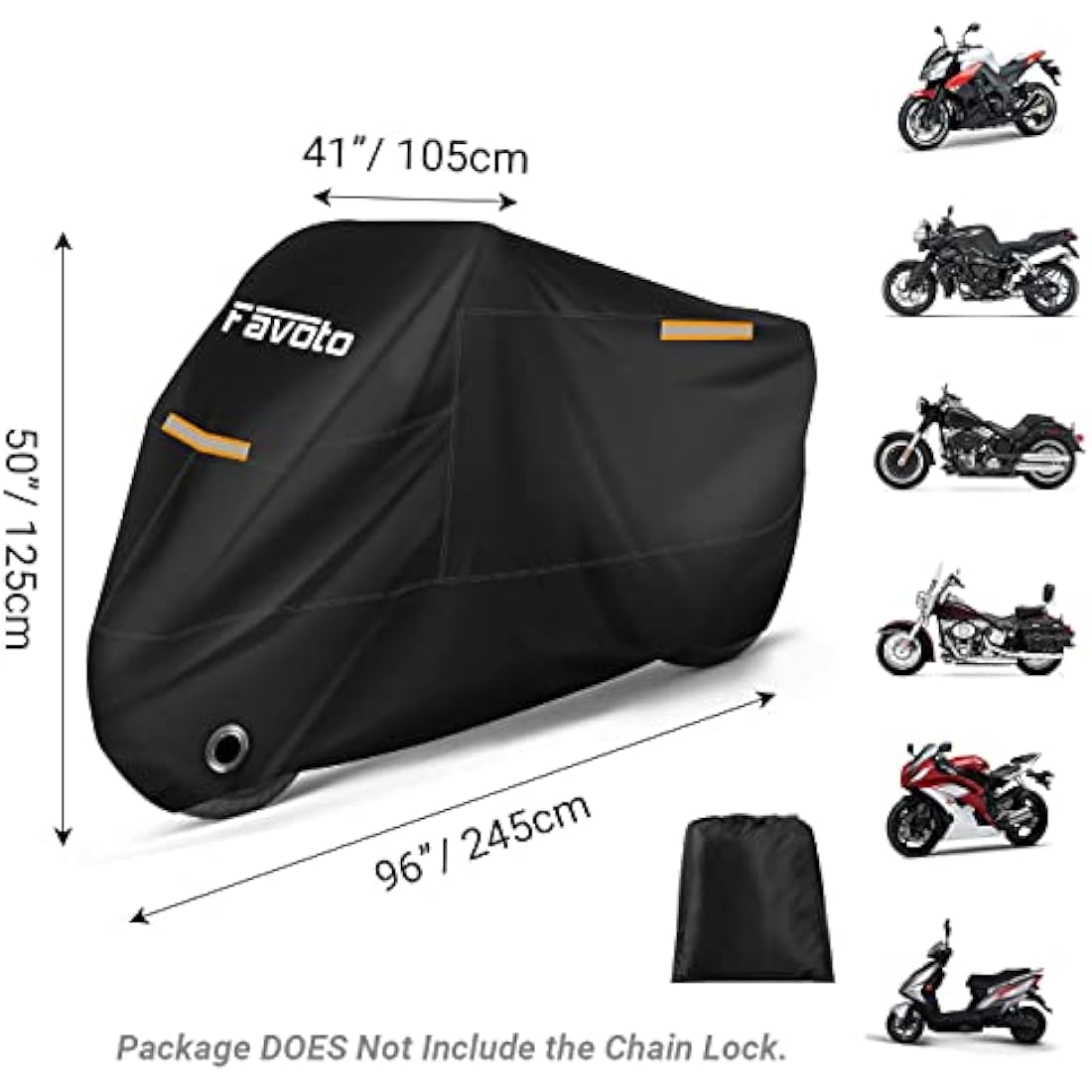 Favoto Motorbike Cover Waterproof Motorcycle Cover Outdoor Oxford Fabric XXL Indoor UV Protection Dustproof Windproof for Outside Storage Scooter Cycle Moped Cover 245 x 105 x 125 cm