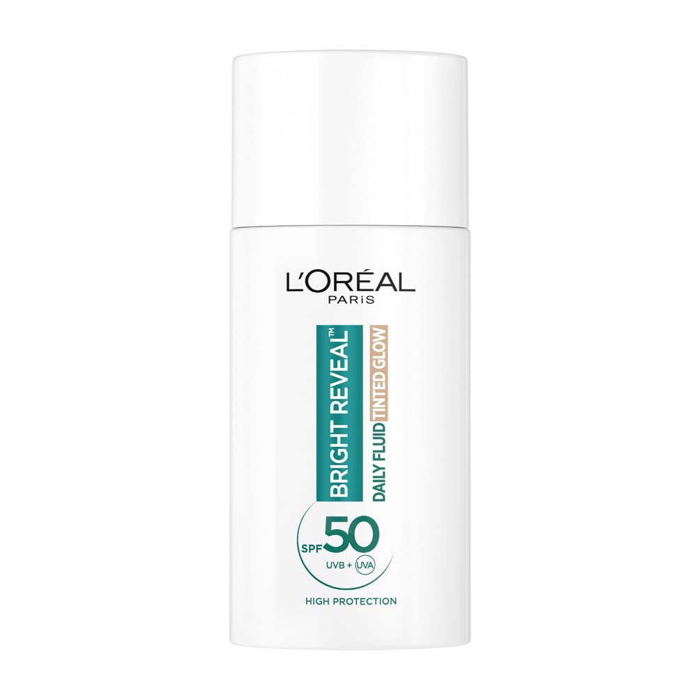 L?Or?al Paris Bright Reveal UV Fluid Tinted Glow - Pearl - SPF 50+ for Face, 3% Niacinamide and UVB + UVA Protection, Protects, Prevents and Corrects