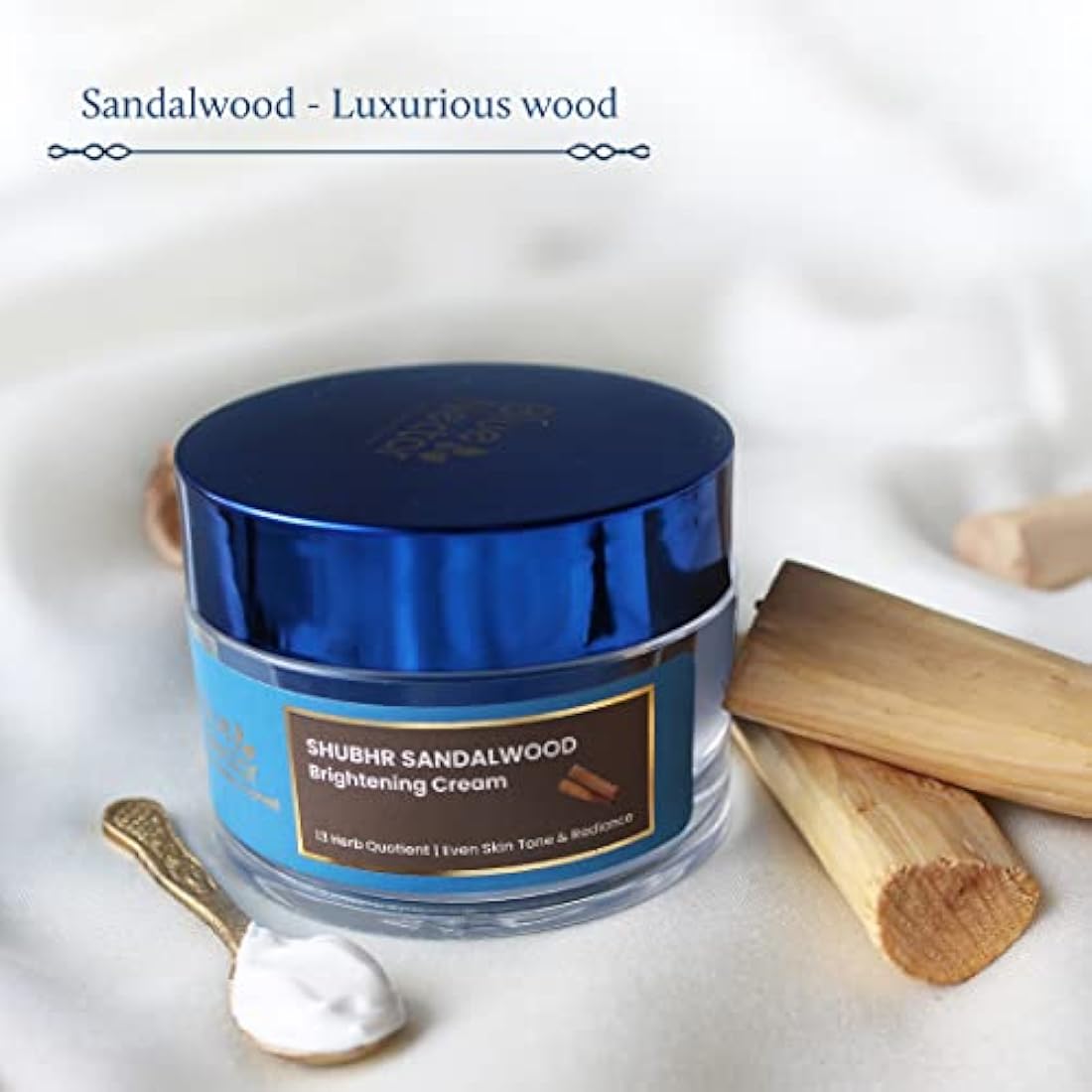 Blue Nectar Ayurvedic Brightening and Hydrating Face Cream | Daily Face Moisturiser with Sandalwood, Turmeric, Almond Oil (13 herbs, 50g)