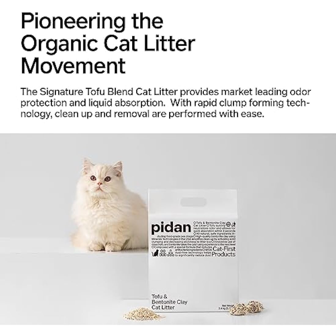 pidan Mix Tofu Cat Litter (4x2.4kg/6L bag) 100% Natural Unscented Tofu Litter with Bentonite, Extra Strong Clumping, Effortless Scooping, Flushable,Long Lasting Odour Control,Dust-free,Low tracking