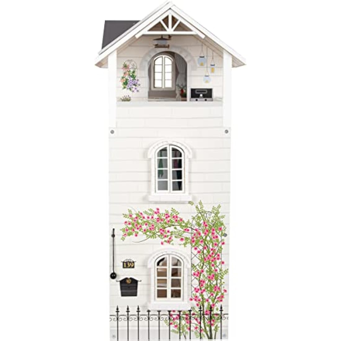 Small Foot 11802 Wooden Doll's House with 3 Floors, Open Front and Extensive Furniture, from 3 Years Toys, White Grey, 82 x 51.1 x 15 cm