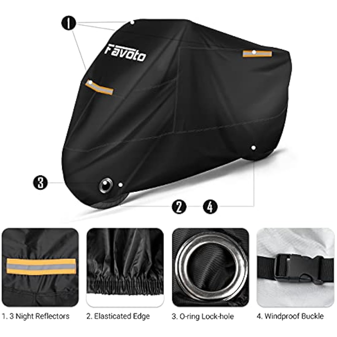 Favoto Motorbike Cover Waterproof Motorcycle Cover Outdoor Oxford Fabric XXL Indoor UV Protection Dustproof Windproof for Outside Storage Scooter Cycle Moped Cover 245 x 105 x 125 cm