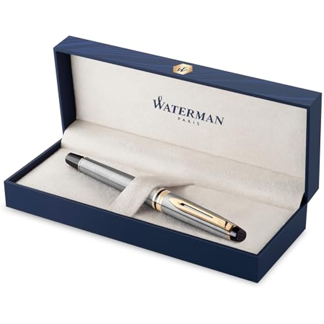 Waterman Expert Fountain Pen | Stainless Steel with 23k Gold Trim | Medium Nib | Gift Box