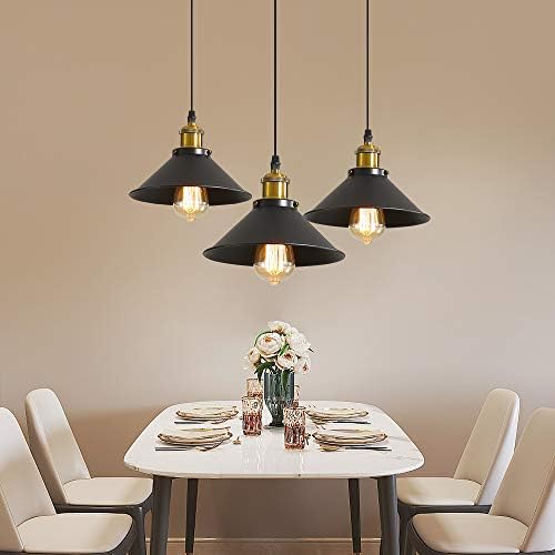 DELIPOP 3 Lights Vintage Pendant Light, E27 Black Metal Hanging Lights, Industrial Ceiling Lights for Kitchen Bedroom Living Dining Room