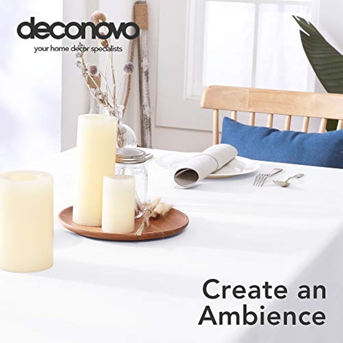 Deconovo Oxford Decorative Tablecloth Wipeable Plain Rectangle Tablecloth for Party 137x200cm(54x79in) White