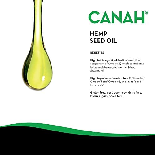 Canah® Organic Hemp Seed Oil 500 ml - Cold Pressed Unrefined, Vegan, Rich in Omega 3 Omega 6 Fatty acids & Vitamin E, Certified Kosher + Bonus Free Recipes