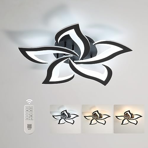 Comely LED Ceiling Light Dimmable, Black Ceiling Lamp with Remote Control, 40W 4700LM 3000K-6500K Dia 60cm, Acrylic Modern Ceiling Light for Bedroom Living Room [Energy Class E]