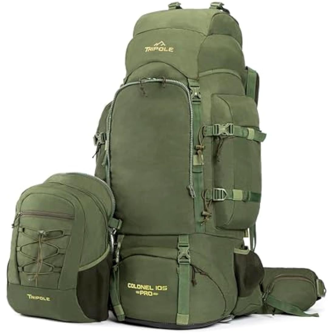Tripole Colonel Pro Metal Frame Rucksack | Front Opening | Detachable Bag | Rain Cover (105 Litres, Army Green)