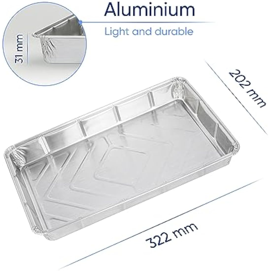 Coppice Aluminium Foil Tray for Baking, BBQ, Roasting, Grilling & Food Storage | 32cm x 20cm x 3cm | Freezer, Microwave, Air Fryer & Oven Safe (40 Trays)