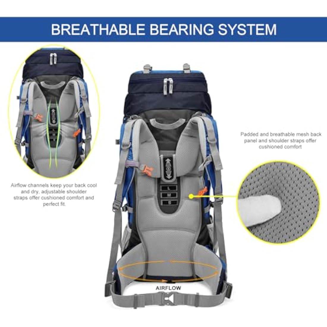 MOUNTAINTOP Hiking Backpack 80L Waterproof Mountaineering Backpack Large Camping Trekking Rucksack Multifunctional Climbing with Rain Cover