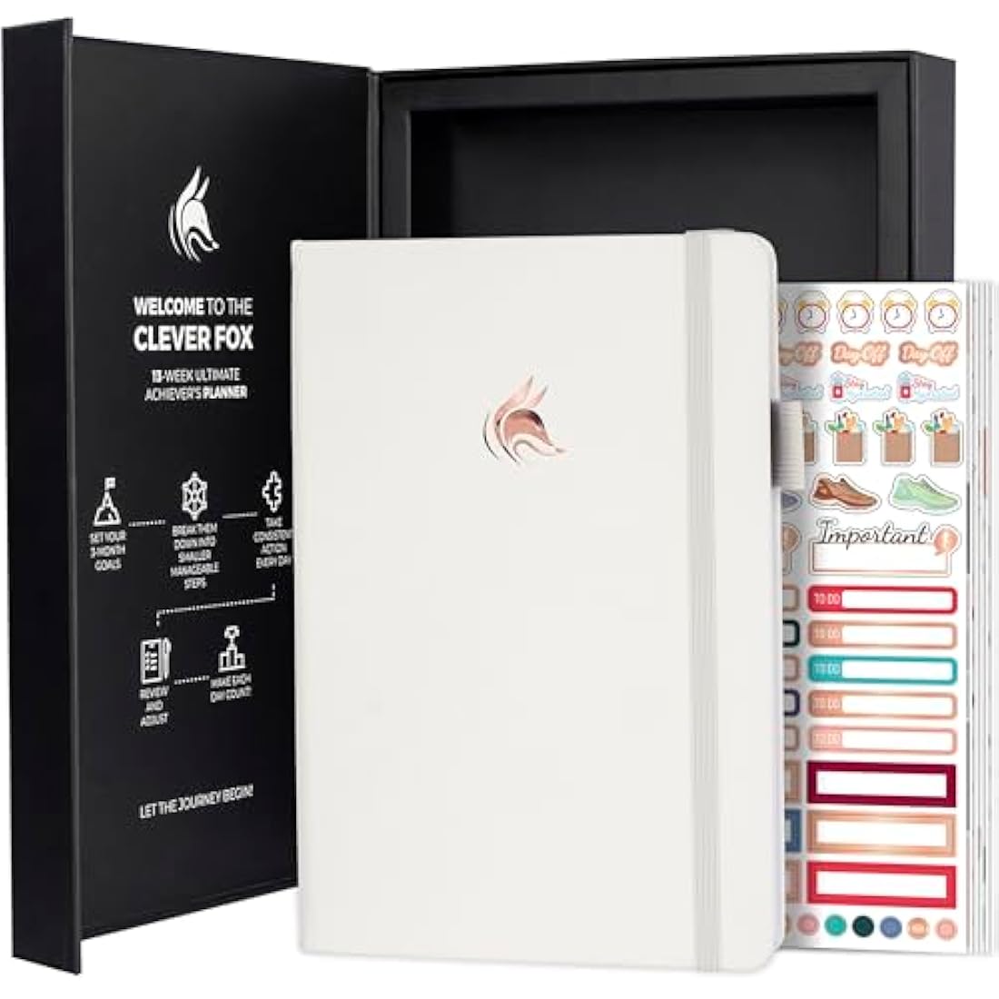 Clever Fox Ultimate Achiever’s Goal Planner - Focus & Productivity 90 Day Journal. Daily Weekly Monthly Planner Organizer & Hourly Schedule Notebook - Undated, Hardcover, A5 Size, Pearl White