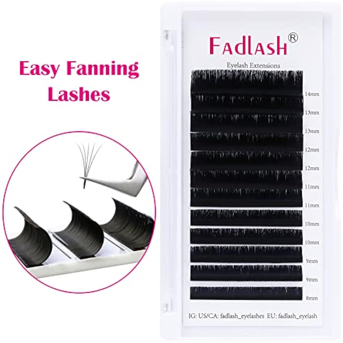 Fadlash Easy Fan Lashes D Curl 0.05 8-14mm Mixed Length Russian Lashes Natural Look Self Fanning Eye Lashes Automatic Blooming Russian Eyelashes Extensions(0.05-D-814)
