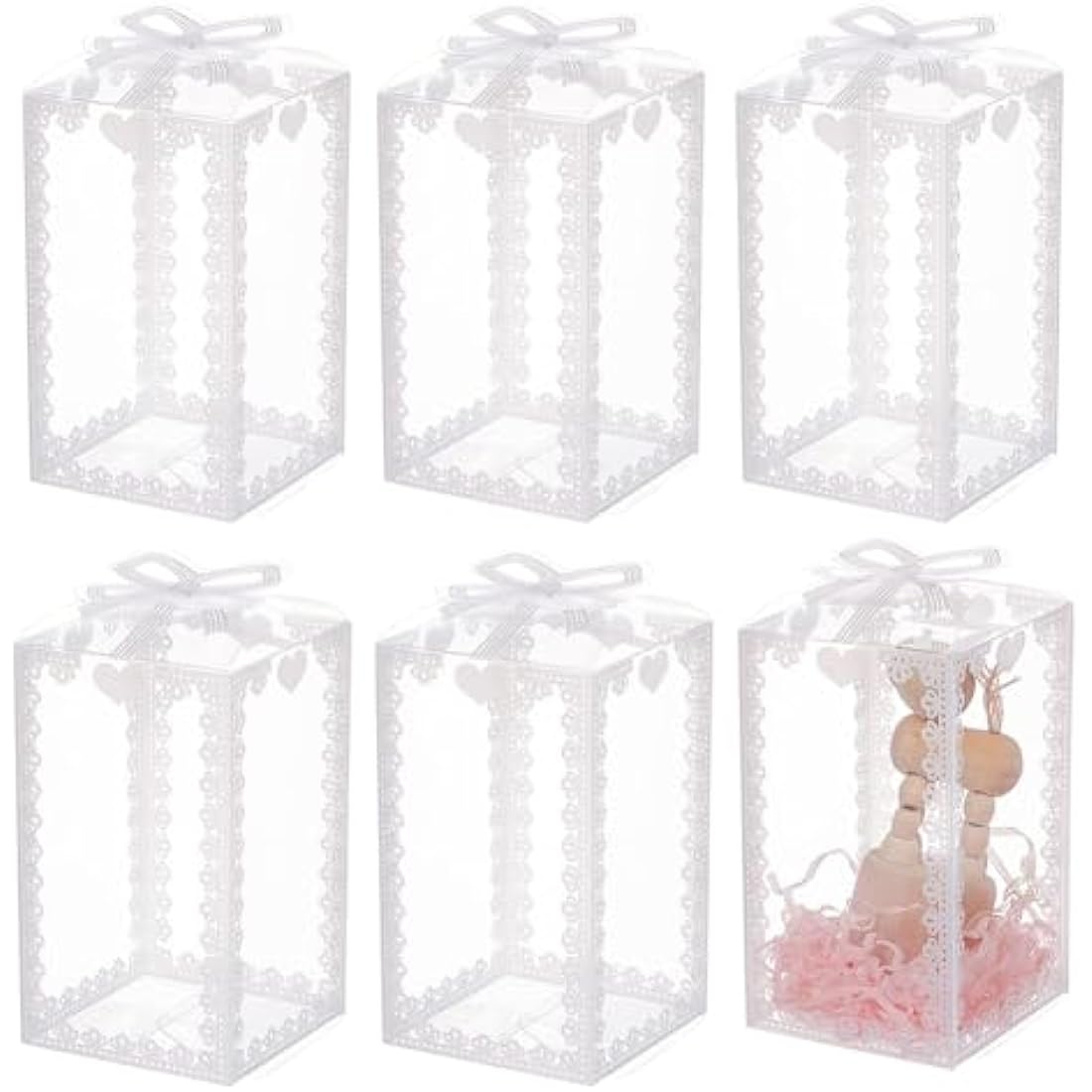 BENECREAT 24PCS Clear Gift Box with Bowknot(12x7x7cm) Transparent PVC Favour Boxes Empty Containers Packing Box for Holiday Wedding, Party and Shower Favors