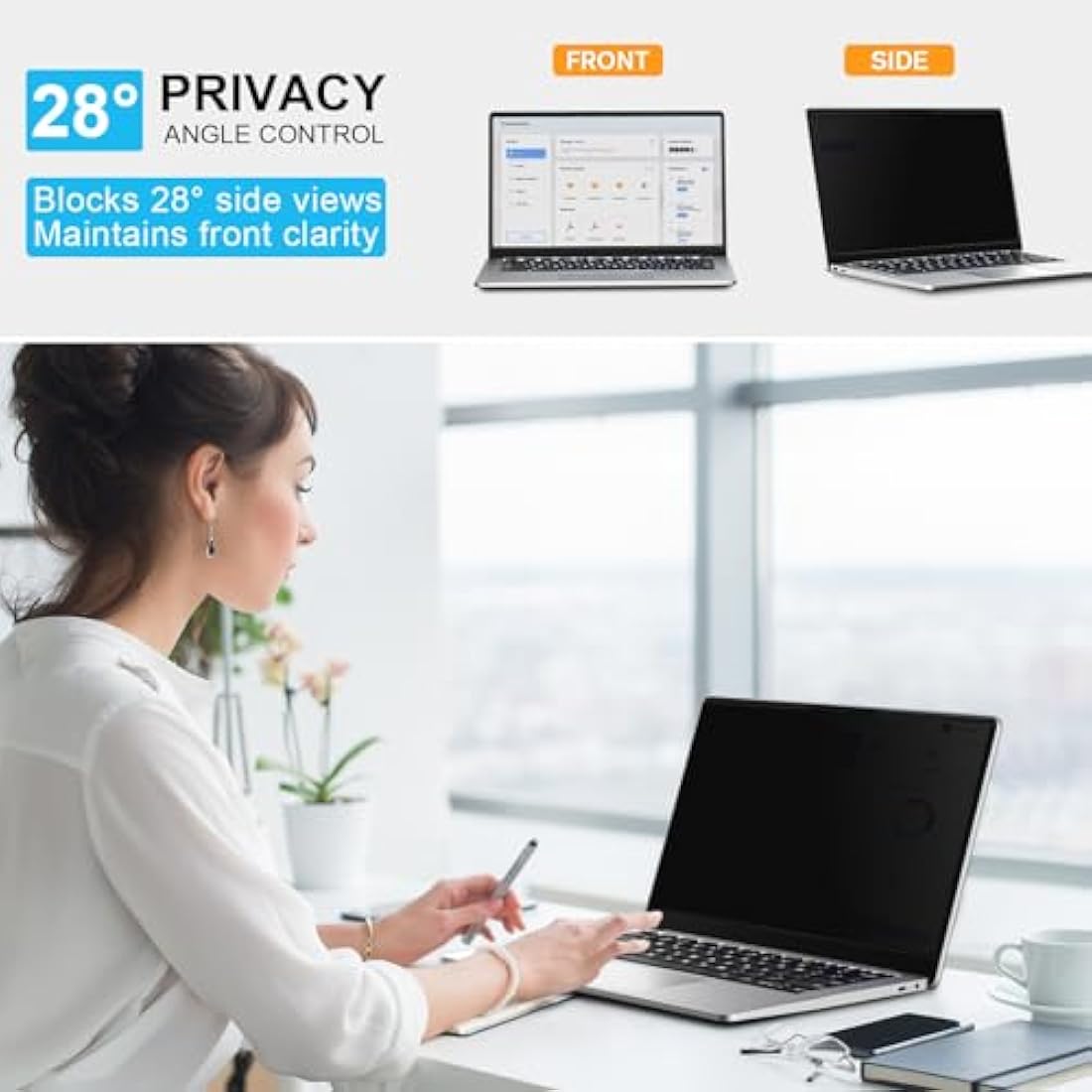 ZOEGAA Laptop Privacy Screen 14 Inch 16:9,Magnetic Removable Anti-Glare Blue Light Blocking Laptop Privacy Screen, Compatible with Dell/Lenovo/HP/Huawei/Acer/Asus