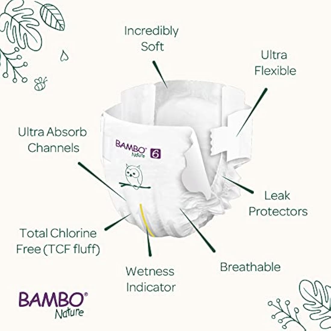 Bambo Nature Premium Eco Nappies, Size 6 (35+ lb/16+ kg), XXL, 20PK, Eco-Labelled Sustainable Nappies, Enhanced Leakage Protection, Secure and Comfortable Baby Nappy
