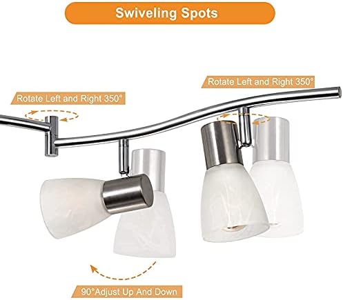Unikcst Modern LED Ceiling Light Rotatable 6 Way Spotlight Bar Brushed Nickel Spots Fitting for Kitchen Living Room with 6X 4W E14 Bulbs Warm White