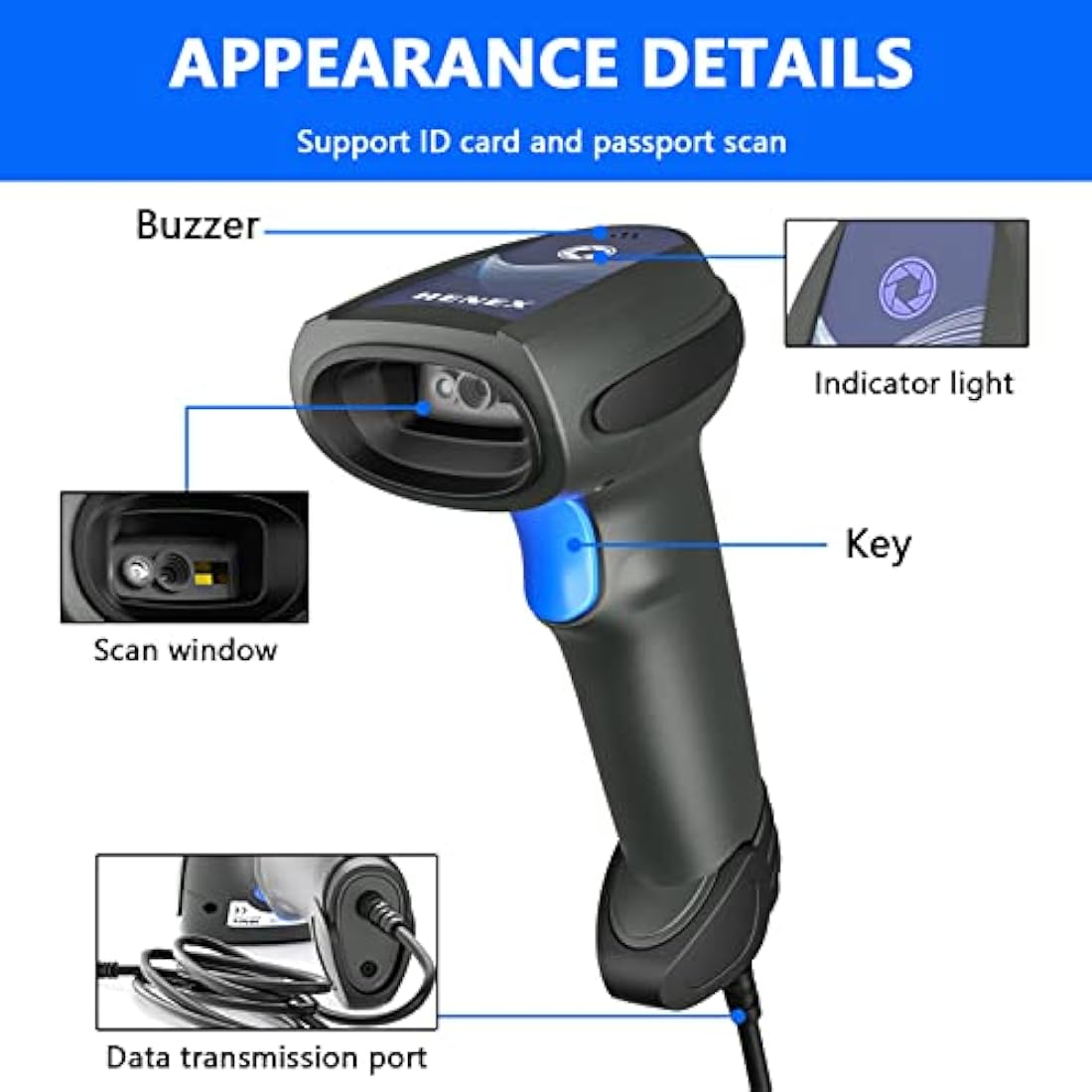 LENVII Handheld 2D Barcode Scanner QR Code Scanner 1D Bar Code Scanner USB Barcode Reader Barcode Scanners for Shop,Store,Supermarket, Warehouse
