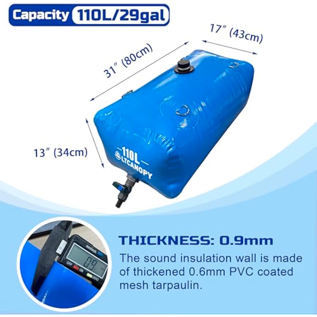LTCANOPY 110L/30gal Foldable Portable Water Tank, Large Capacity, Drought Resistant, Fire Protection, Agricultural Irrigation, Outdoor Emergency