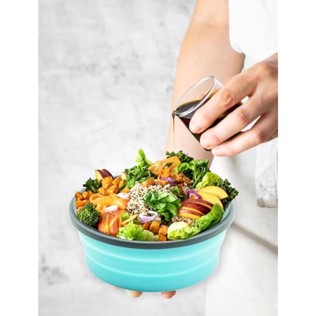 Lunememo Pack of 16 Foldable Food Storage Boxes with Lid, Collapsible Lunch Box, Foldable Silicone Bowl for Snacks, Meals, Leftovers, On the Go and Home, Blue