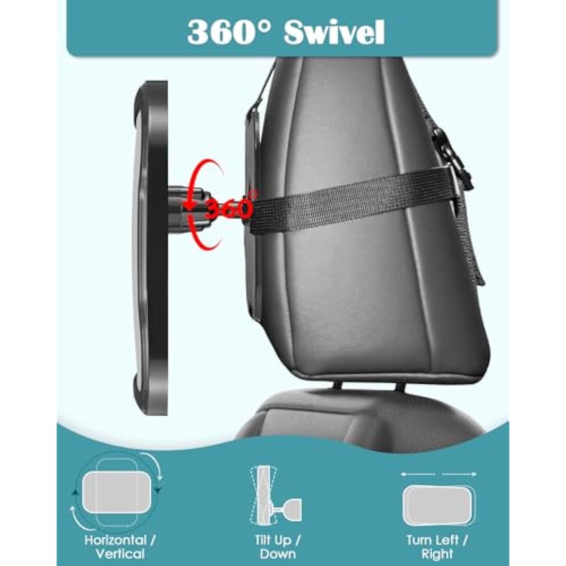 Zacro Baby Car Mirror - Large Fully Adjustable Shatter Proof Baby View Car Mirror Give Clear Views for Rear - Facing Car Seat, Strapped on Back Seat Headrest, Well - Designed for Baby Safety
