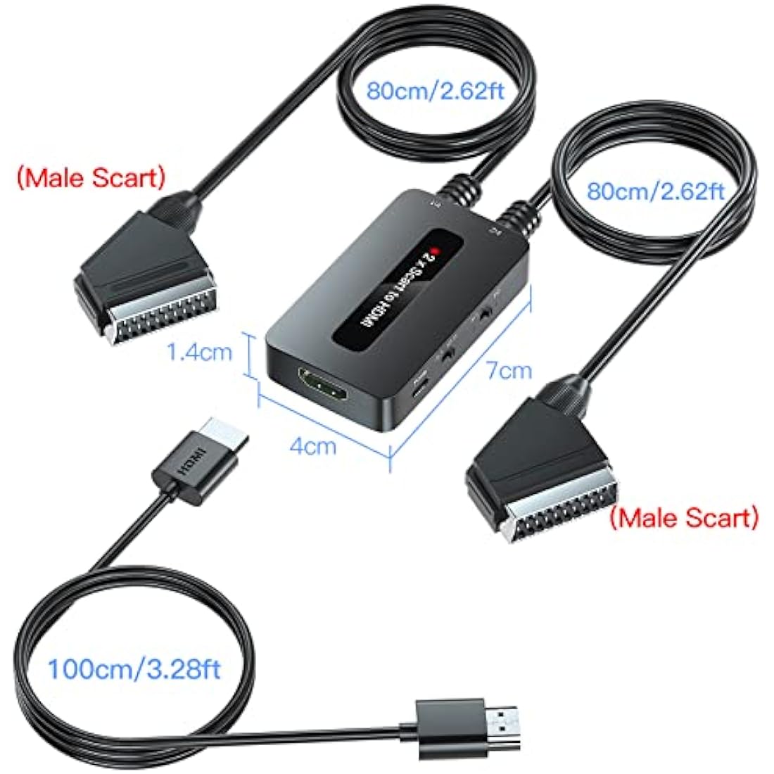 Kirolle Scart to HDMI Converter with Adapter + Cables, Supports 4:3 and 16:9 HDMI Output Switch for N64/Wii/PS2/Xbox/Sky/DVD/STB