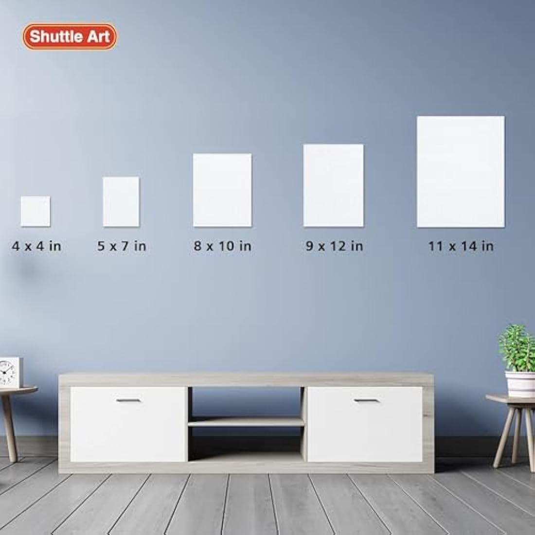 Shuttle Art Canvas for Painting, 15 Multi Pack Stretched Blank Canvas Boards, 4x4, 5x7, 8x10, 9x12, 11x14 Inches (3 of Each), Primed White Painting Canvas, Canvases for Acrylic, Oil Painting