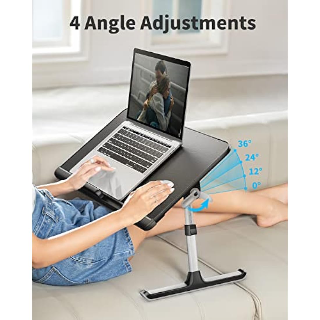 Laptop Bed Table, SAIJI 100% Eco-friendly wooden planks, Laptop Stand with Drawer, Folding Legs, 40kg Load, Angle Height Adjustable, Reading, Eating on Bed, Sofa, Laptop Lap Desk (Black 23.6*12.6in)