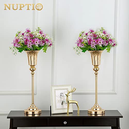 NUPTIO Gold Vase Centrepieces Tall: 2 Pcs 54.6cm Wedding Table Centerpieces Trumpet Vases Metal Flower Stand for Party Anniversary Ceremony Birthday