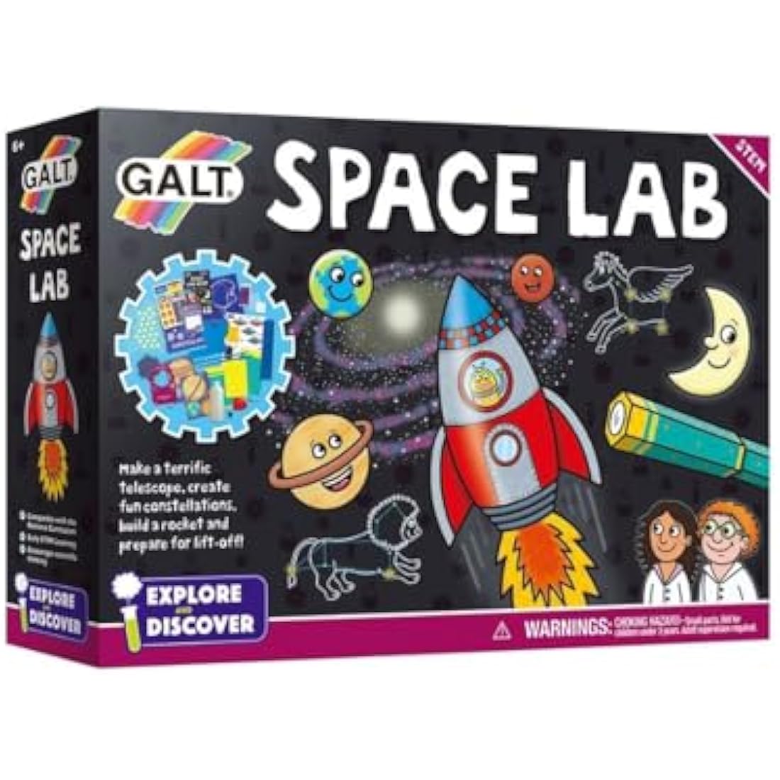Galt Space Lab -Explore and Discover STEM Craft Kits for Kids, 12 Fun Experiments and Guide - Create Constellations, Launch a Rocket and More - Girls and Boys Childrens Science Set - Ages 6 Years Plus