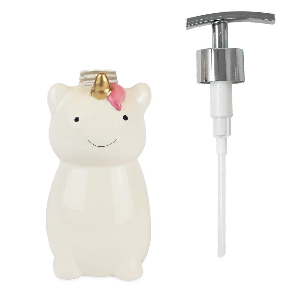 Isaac Jacobs White Ceramic Unicorn, Liquid Soap Pump/Lotion Dispenser with Chrome Metal Pump (Holds Up to 12 Oz) – Great for Bathroom