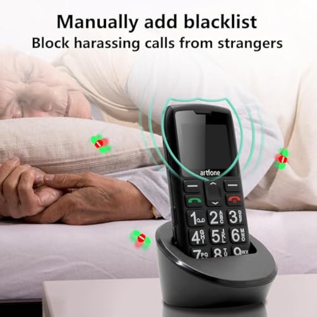 artfone C1+4G Big Button Mobile Phone for Elderly丨USB-C, Charging Dock丨1800mAh Battery丨Easy to Use Basic Elderly Phone丨SIM Free Unlocked Senior Mobile Phone丨SOS Button丨FM Radio丨Time Reporting - Black