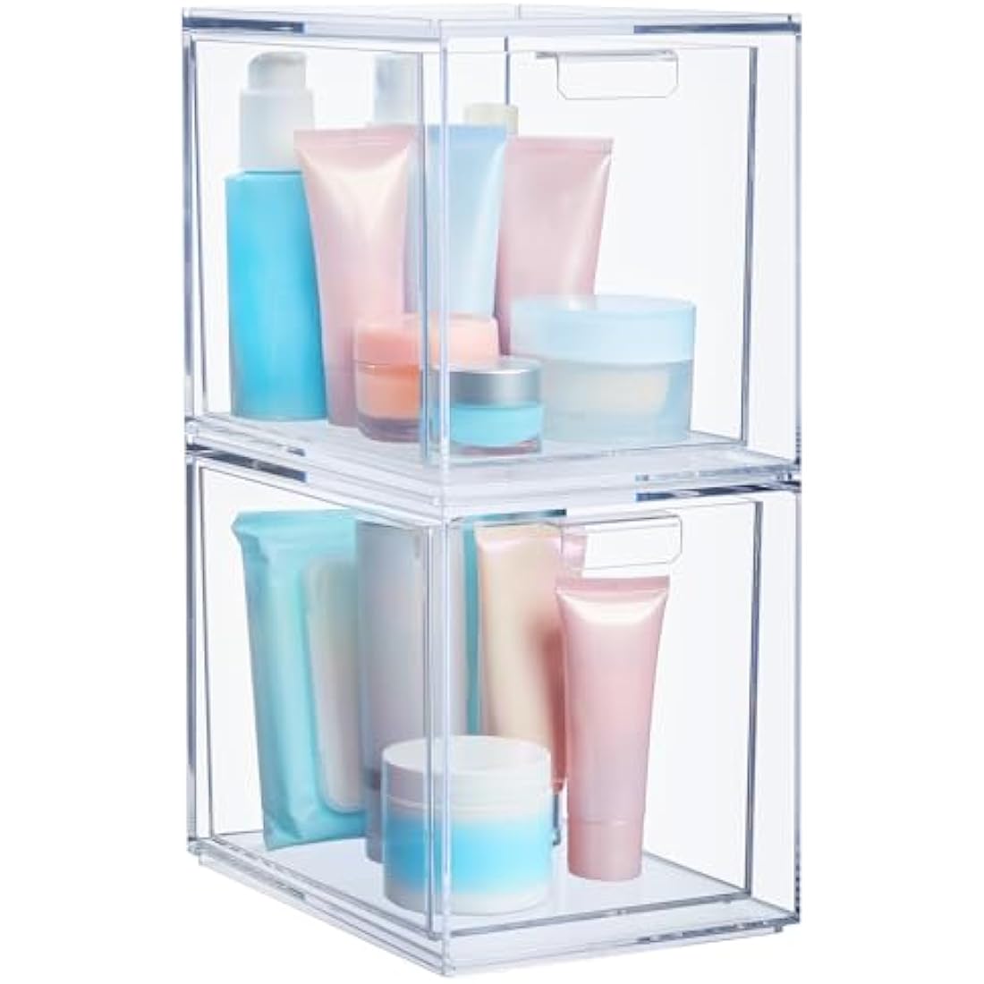 STORi Audrey Stackable Cosmetic Organizer Drawers 6-3/4" Tall | set of 2 Clear
