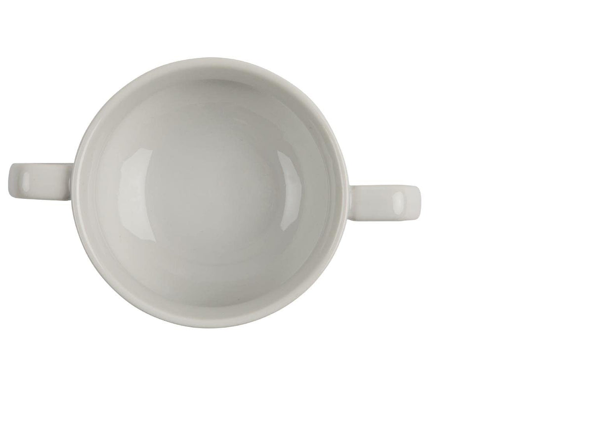 Olympia Athena Hotelware Stacking White Handled Soup Bowls 290ml / 10 1/4 ounce, Pack of 12, Diameter: 107mm / 4 1/4 inch, Chip Resistant Porcelain,