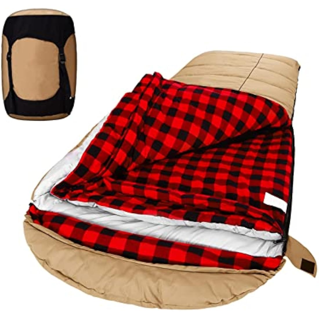 Winter 0 Degree Canvas Sleeping Bag for Fishing, Hunting, Traveling and Camping Particularly in Cold Winter Outdoor with Removable Flannel Liner and Free Compression Sack for Big and Tall Adults