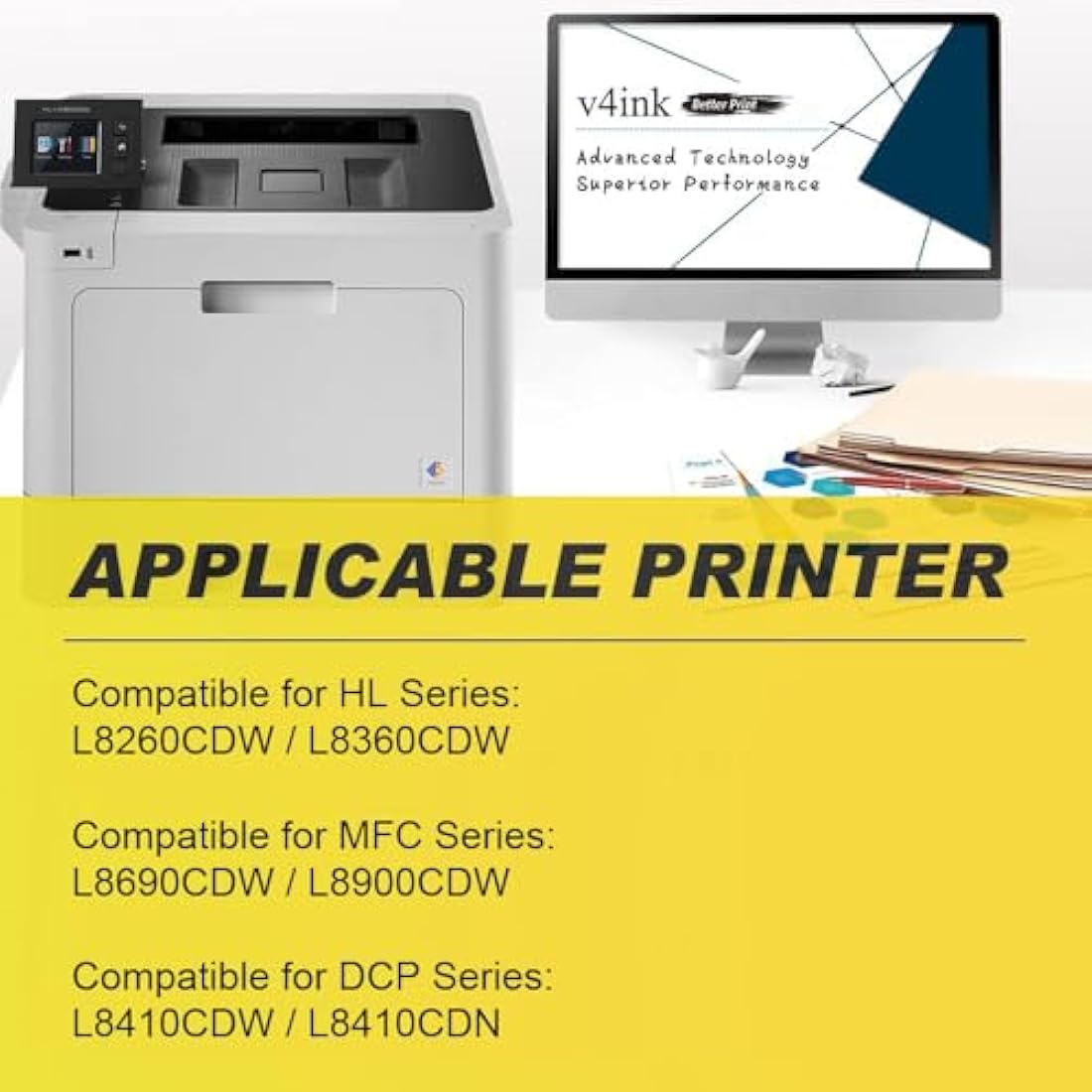 v4ink TN423 Toner Cartridge Compatible for Brother TN-423 TN421 TN-421 for Brother HL-L8260CDW HL-L8360CDW MFC-L8690CDW MFC-L8900CDW DCP-L8410CDW DCP-L8410CDN (Black Cyan Yellow Magenta, 4-Pack)