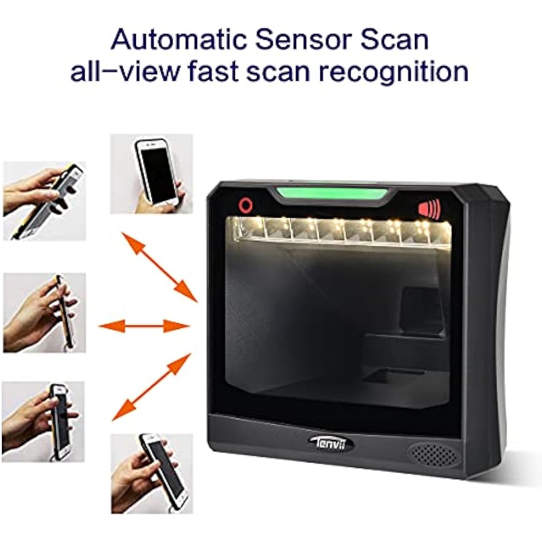 LENVII Gray Barcode Scanner, Desktop Auto Scan 2D Omnidirectional Platform Hands-Free Image Sensing Scanner, QR Code 1D Reader, for Supermarket Library Retail Store, USB Cable Connected