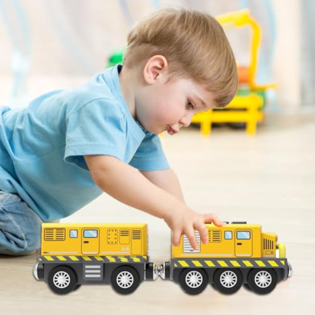 TOPLIVING Battery Operated Locomotive Train for Wooden Track, Motorized Train for Toddlers with Magnetic Connection, Compatible with Thomas, Brio, Chuggington, Melissa and Doug