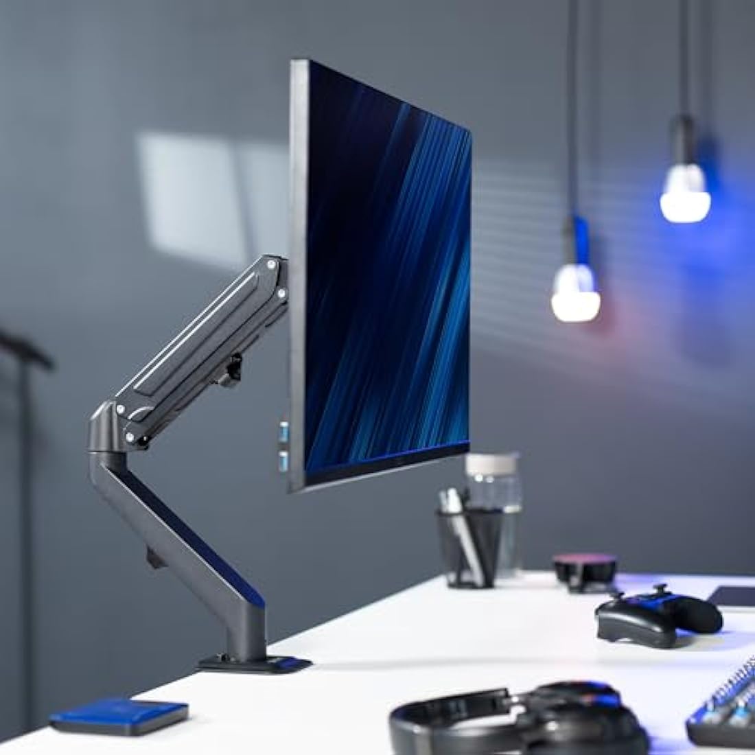 VIVO Articulating Single 17 to 27 inch Pneumatic Spring Arm Clamp-on Desk Mount Stand, Fits 1 Monitor Screen with Max VESA 100x100, Black, STAND-V101O