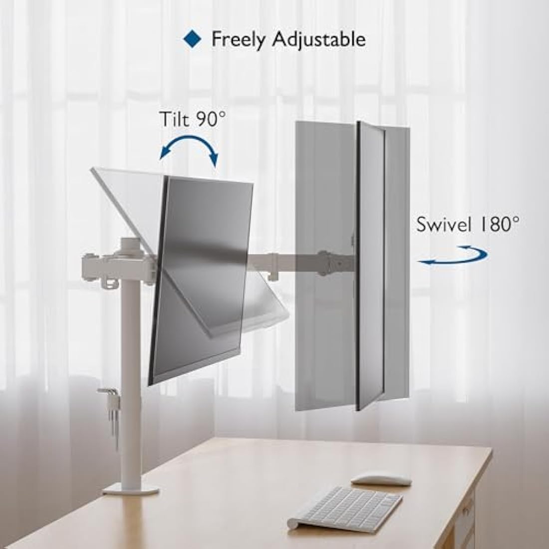 BONTEC Dual Monitor Stand for 13-27 inch Screens, Ergonomic Double Dual Monitor Desk Mount, Height Adjustable Arm Desk Mount Tilt 90° Swivel 180° Rotate 360°, VESA 75/100 White