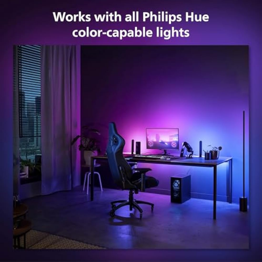 Philips Hue Play Gradient PC Lightstrip Starter Kit Including Hue Bridge [for 32-34 Inch Screens] LED Smart Lighting. Sync for Entertainment, Gaming and Media.
