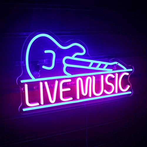 Live Music Neon Signs Blue Pink Music LED Neon Lights Letters Neon Sign Guitar Shaped Light up Sign for Bar Music Stadio Nightclub Party Wall Decor Gift for Boys Girls