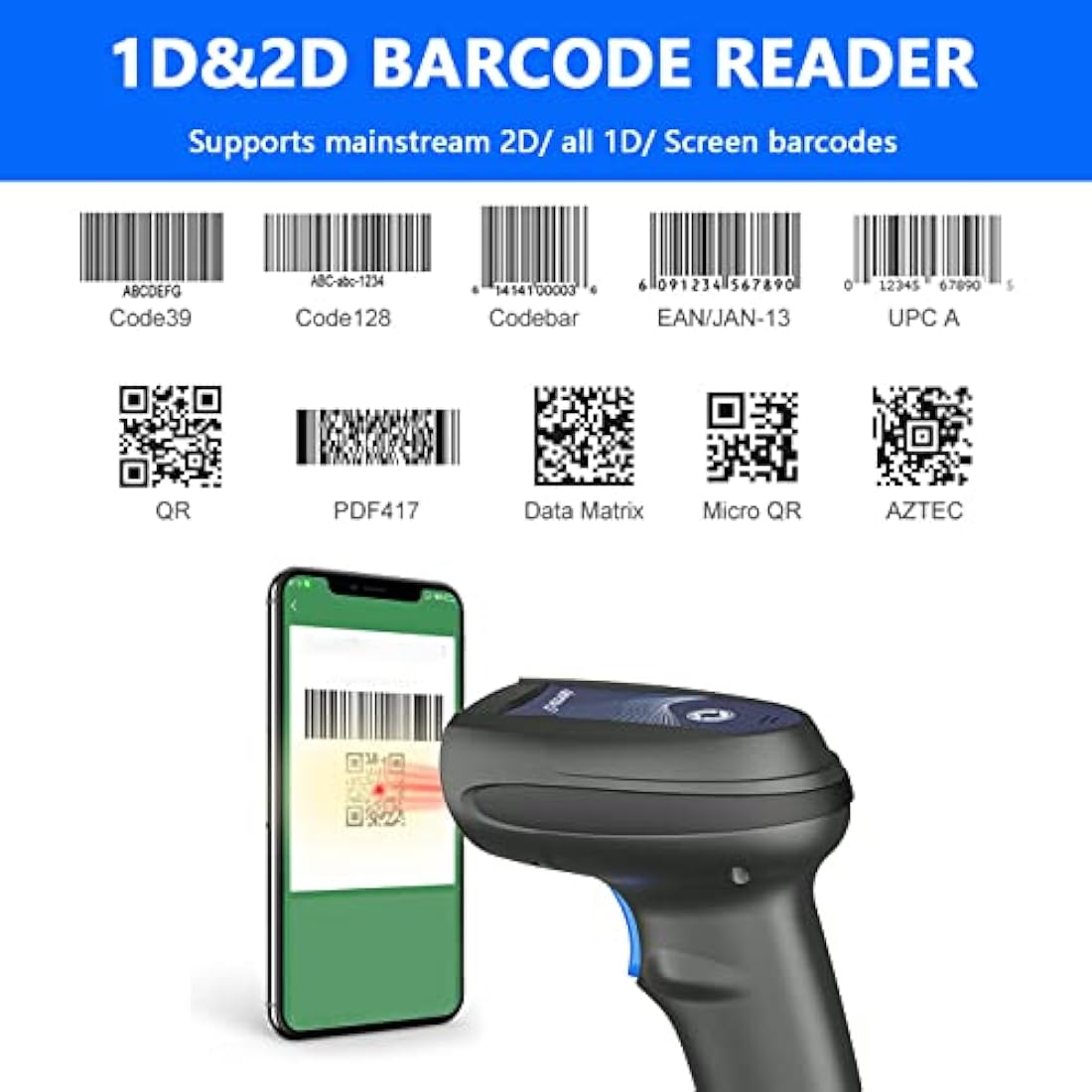 LENVII Handheld 2D Barcode Scanner QR Code Scanner 1D Bar Code Scanner USB Barcode Reader Barcode Scanners for Shop,Store,Supermarket, Warehouse
