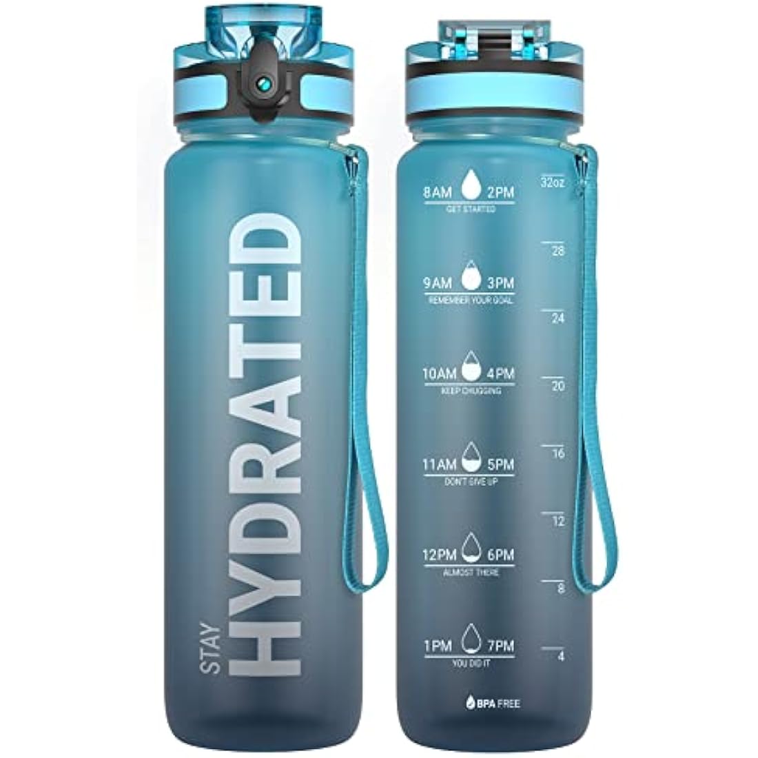 Sahara Sailor Leakproof Water Bottle 1L/500ML/750ML, Tritan BPA Free Motivational Sport Drinks Bottle with Clear Time Marker, Lock Cover, Easy Clean Brush, Durable for Gym, School, Cycling (1 Bottle)