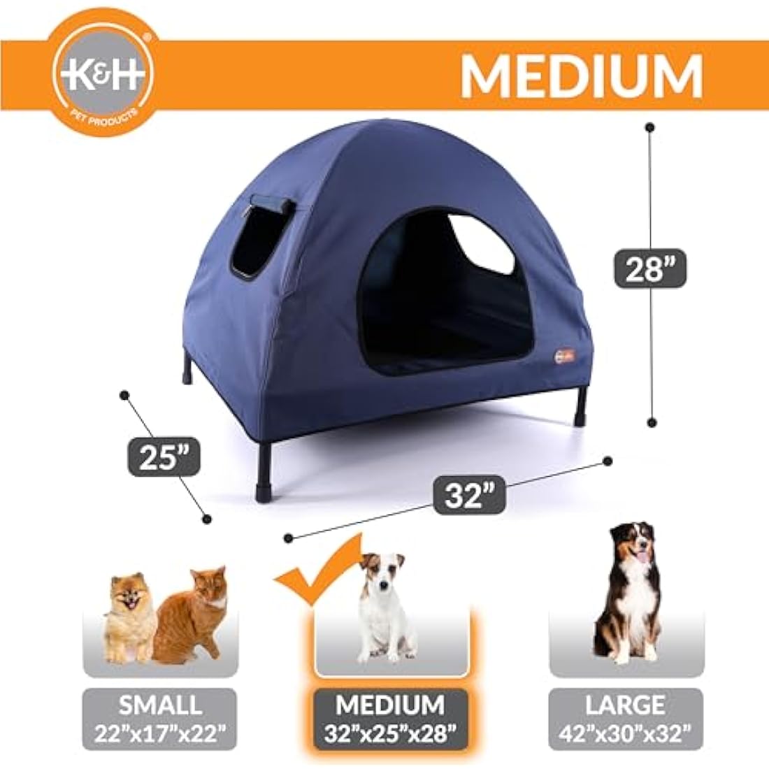 K&H Pet Products Original Pet Elevated Bed for Dogs/Cats, Medium, Blue
